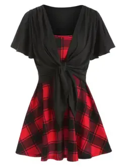 DressLily.com: Photo Gallery - Tunic Checked Panel Twist T Shirt