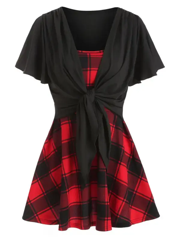 DressLily.com: Photo Gallery - Tunic Checked Panel Twist T Shirt