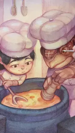 Watercolor of two chefs making turtle soup 😂😂