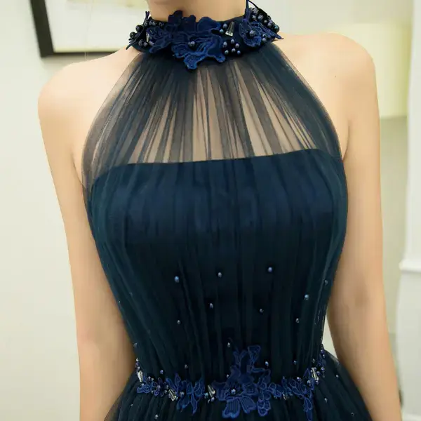 Sennyo - Sleeveless Halter-Neck Beaded Tulle Evening Gown | YesStyle