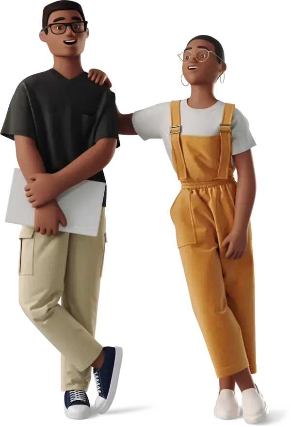 3D boy and girl standing and laughing Illustration