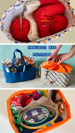 Knitting project bag sewing PATTERN PDF, DIY Handbag 2 sizes Drawstring bag, Easy for Beginners