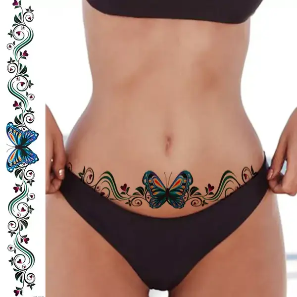 Sdrawing Flower Temporary Tattoos For Women Girls Long Vines Fake Tattoo Sticker Watercolor Sexy Butterfly Waist Long Tattoos Body AYT007