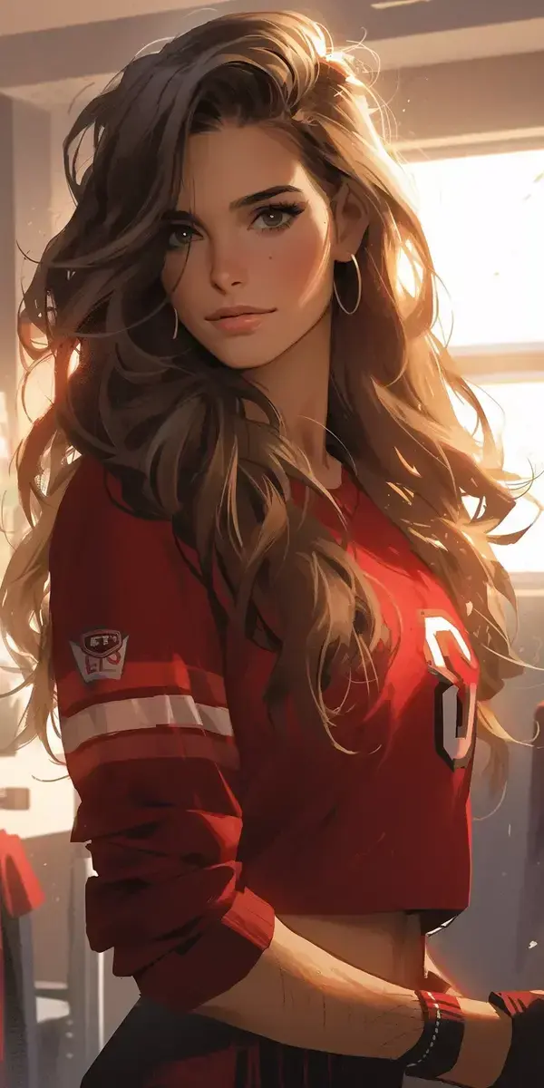 An attractive girl wearing a red sports t-shirt | Ai Art generated by Midjourney