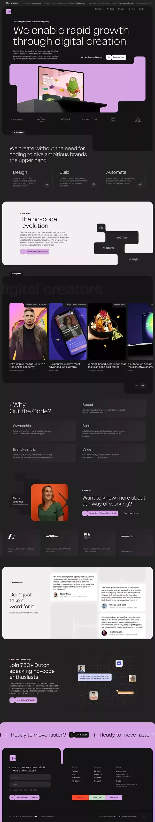 No-Code Agency & Webflow Partner for Ambitious Brands | Cut the Code on Land-book - the best land...
