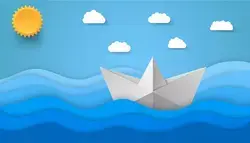 Origami boat cut paper ocean waves shadows Vector Image