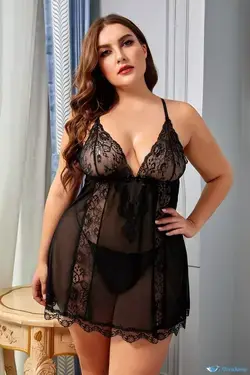 OrcaJump - Valentine's Day Plus Size Black Babydoll Lingerie