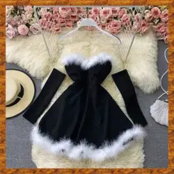 Hnewly Women's Dress For New Year Vestido Sexy Off Shoulder Furry Strapless Christmas Dress